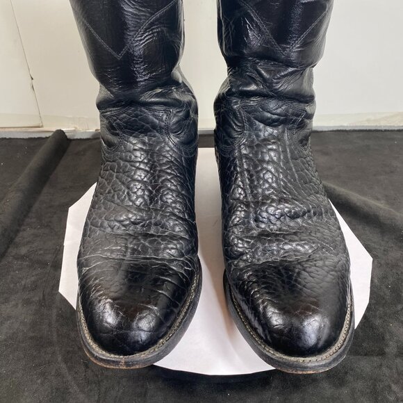 Rare, Men's 8.5EE Justin Black Roper Bull Hide Leather Boots, Made in USA, - Picture 3 of 11